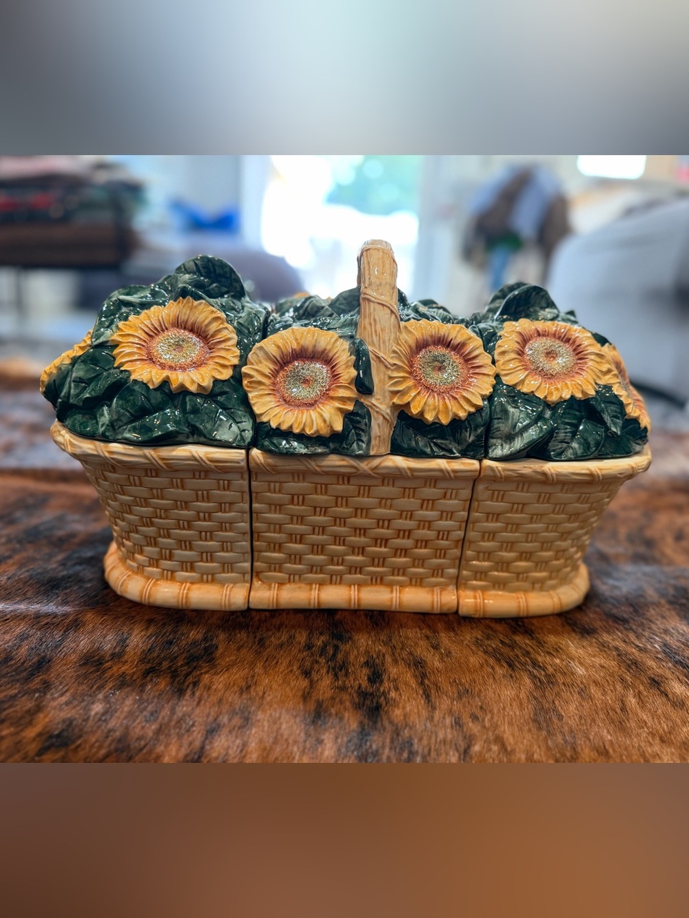 Vintage Cooks Club Ceramic 3 Pc Complete Sunflower Flower Basket Cookie Jar Set